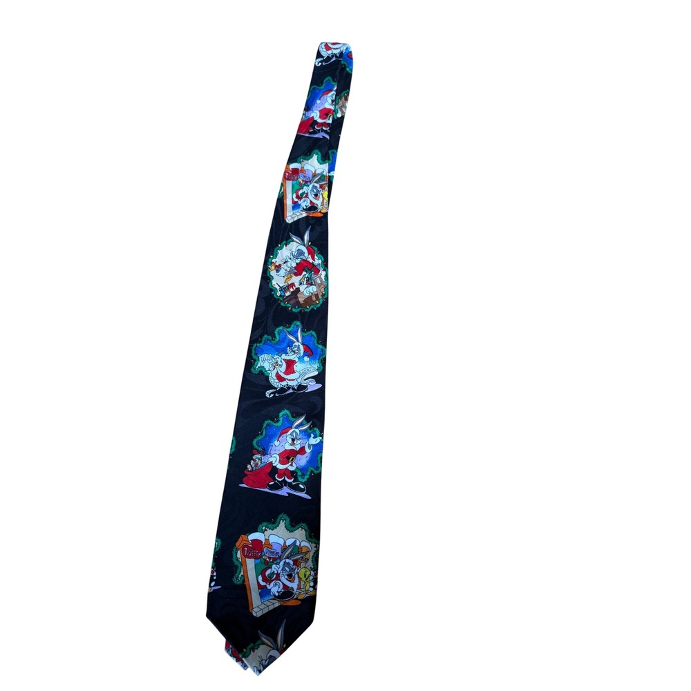 Looney Tunes Mania Mens Novelty Necktie Black Vintage Christmas Themed